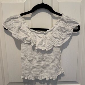 Vestique White Ruffled Off-Shoulder Smocked Top Size S